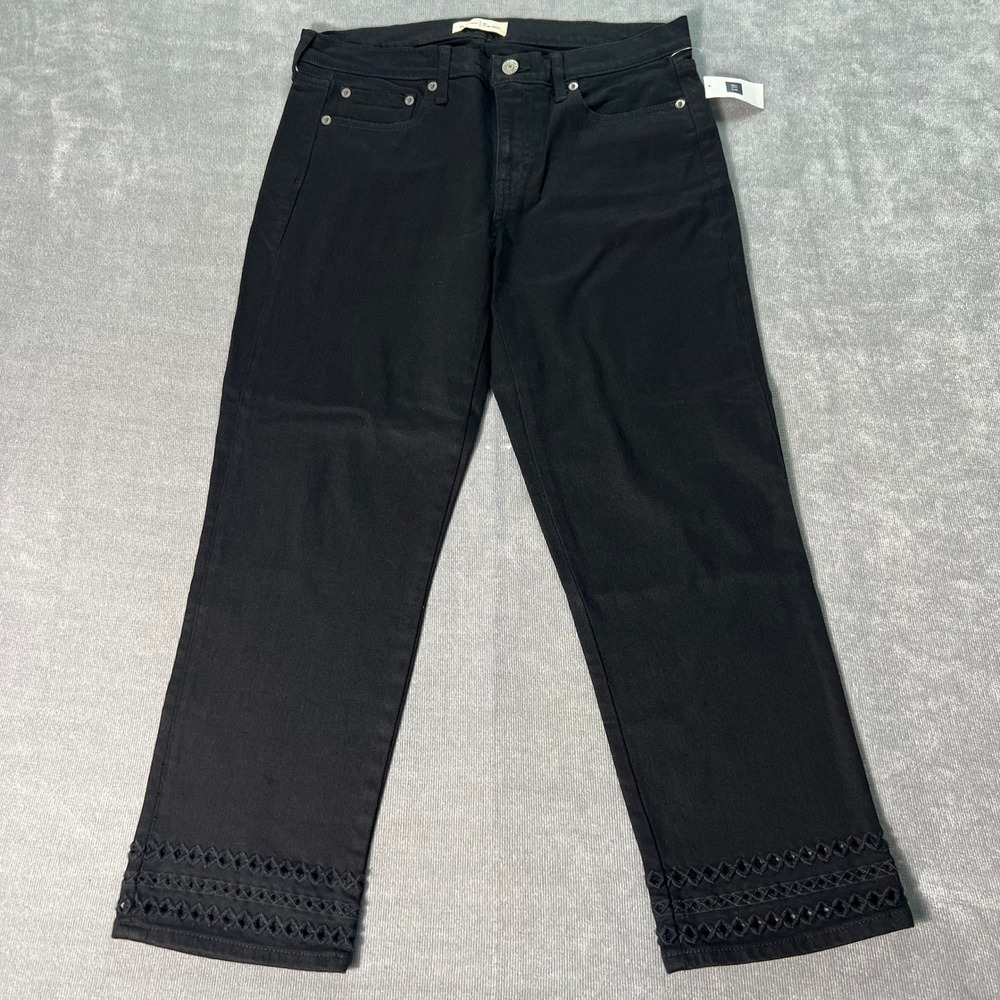 Gap 1969 Slim Crop Jeans Black Eyelet Embroidered Hem Denim Pants Womens 29 NEW